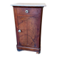 Wood and marble side table with ceramic handles.
