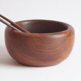 Solid teak wooden bowl and salad spoons, 1960