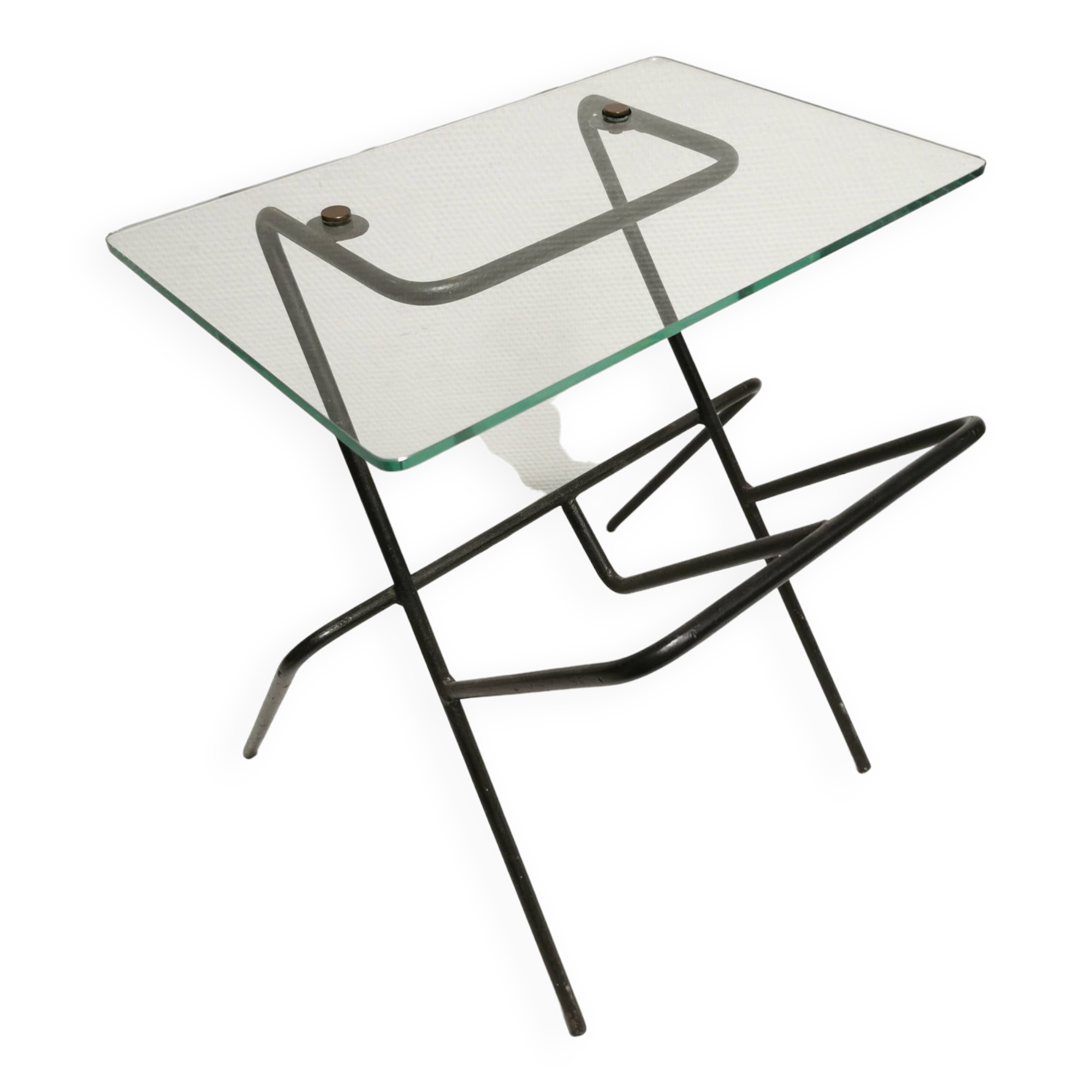 Side table / pedestal table magazine holder. 50's vintage design