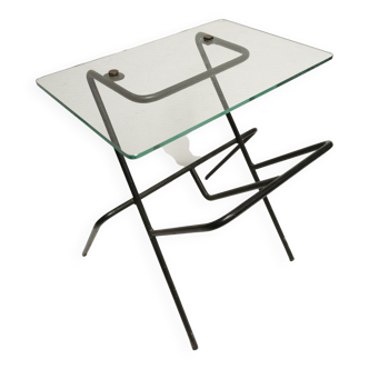 Side table / pedestal table magazine holder. 50's vintage design