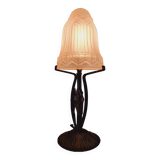 Art deco lamp in wrought iron and pressed-molded glass 1920s 1930s