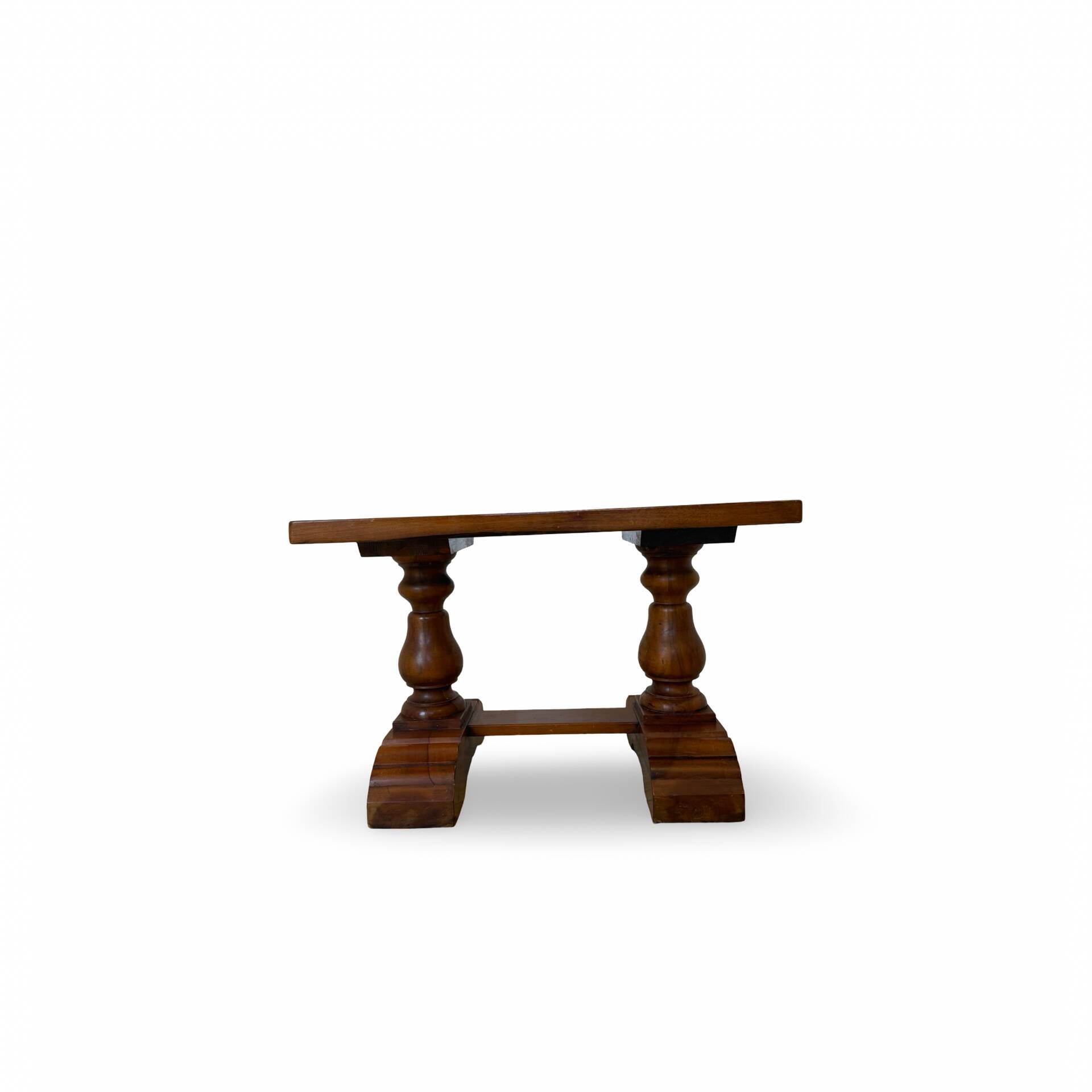 A small, rustic walnut wooden table, crafted from solid walnut wood, 1