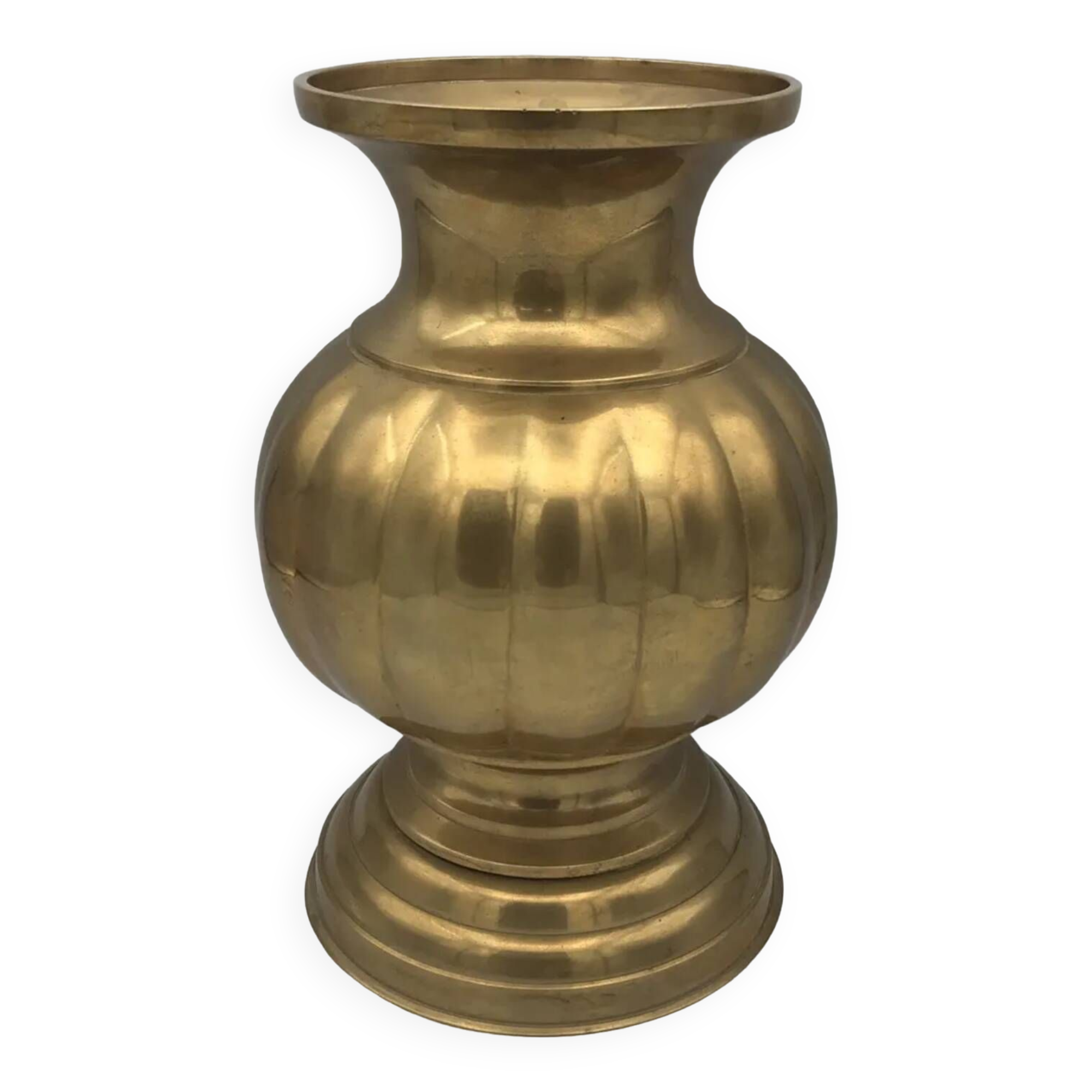 Vintage ball shape vase with godron in brass