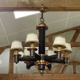 6-light oak chandelier from the 50s