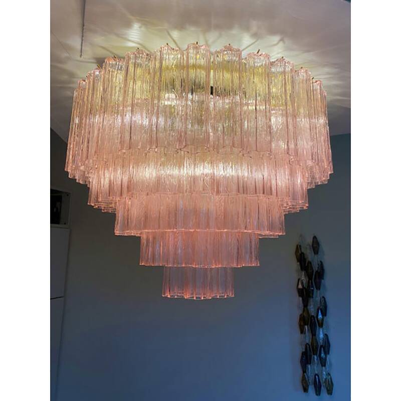 Lustre en verre de Murano rose « Tronchi »