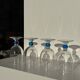 Set of 4 blue ball stemmed water glasses