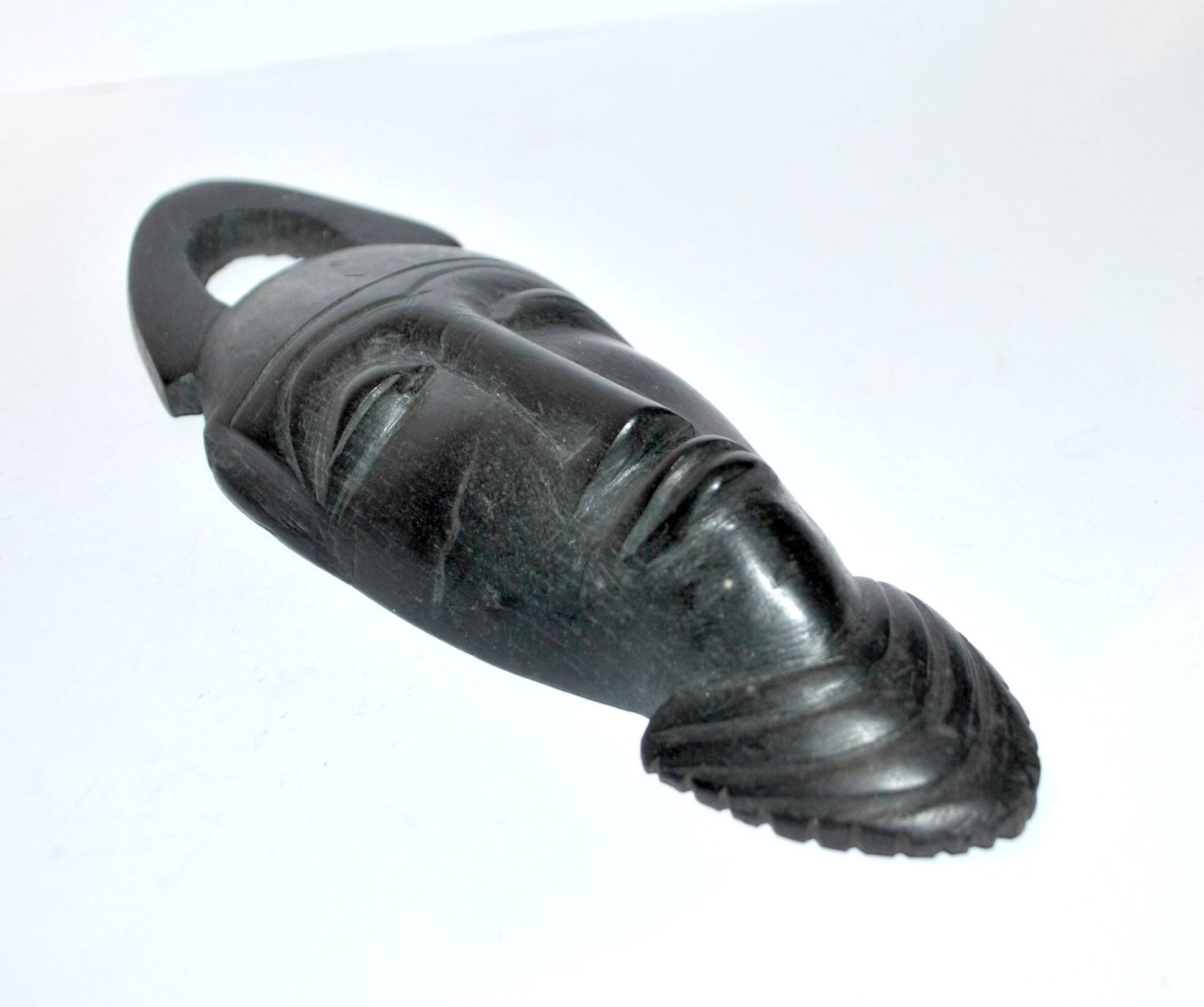 African mask in ebony wood - bearded head sculpture ethnic africa 20.5 x 6.5