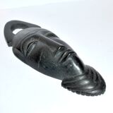 Masque africaine en bois d'ébène - sculpture tête barbue afrique ethnique 20.5 x 6.5