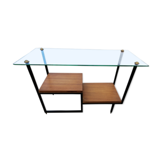 Coffee table glass, wood and metal