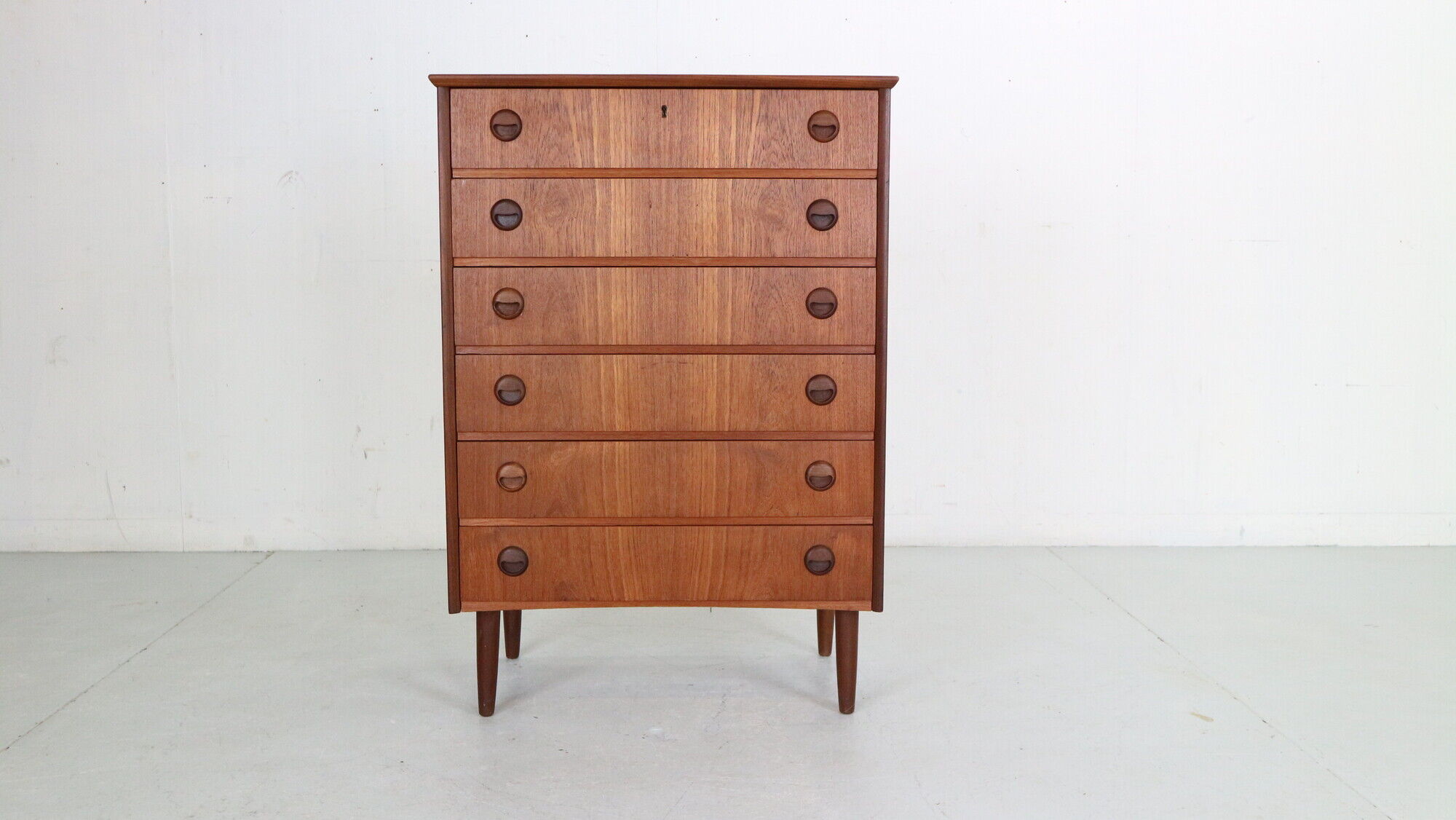 Mid-Century Modern Danish Chest of Six Drawers, Tallboy in Teak, Denmark, 1960s