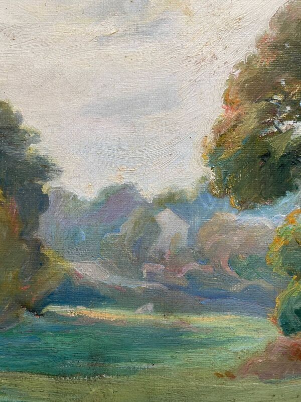 Tableau daté de 1916 ''Coin de la Nièvre'' par Louis Morel (1871-1954) + cadre