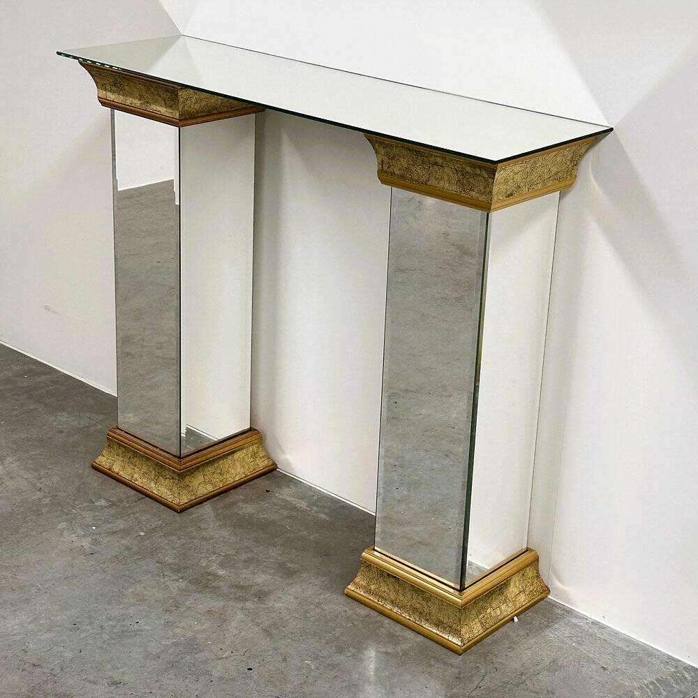 Pair of Deknudt mirrored pedestals / plinths in gilt finish, Belgium, 1980s