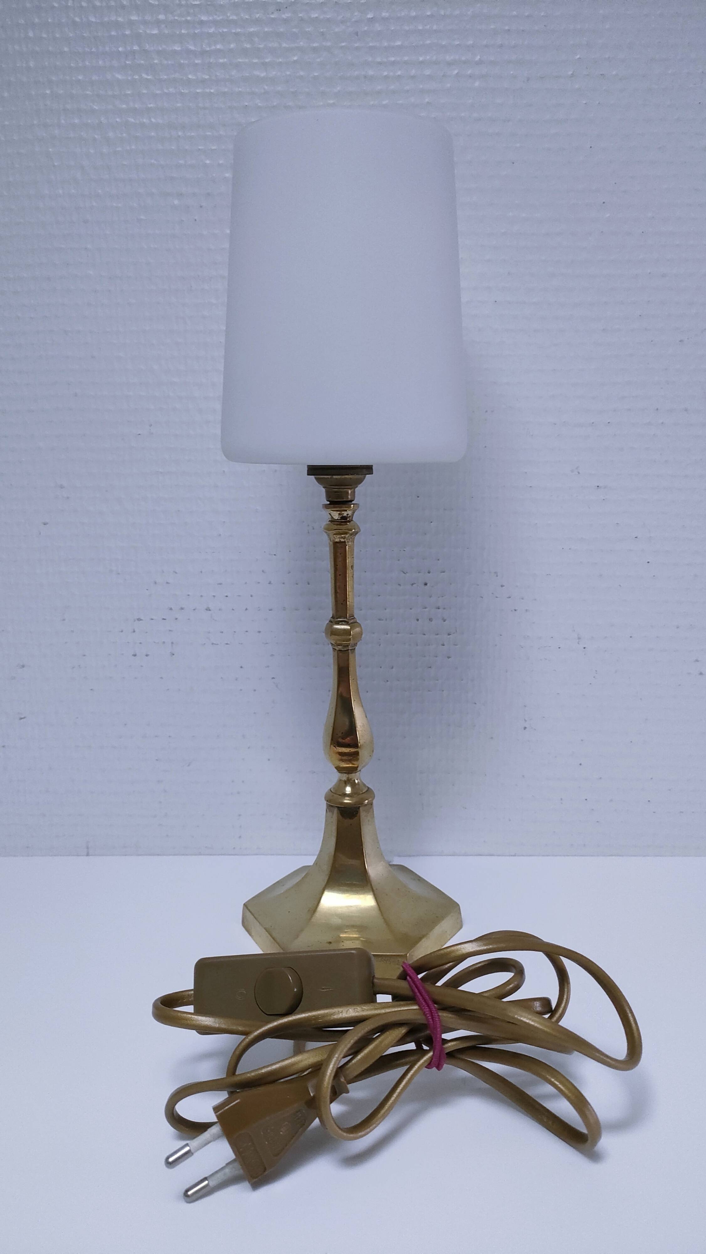 Solid brass opaline glass lamp from the 60s