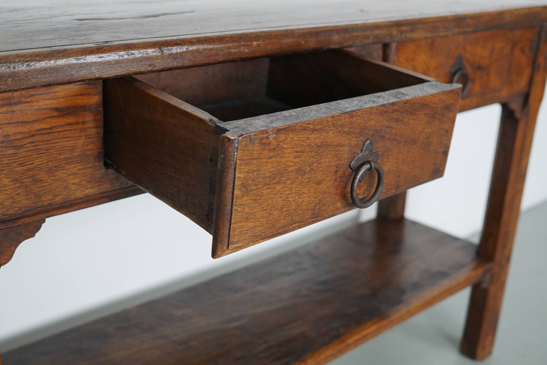 Antique French Rustic Farmhouse Oak Side Table, 19th Century