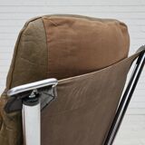1970s, Norwegian design by Harald Relling, original condition, leather, chrome steel, teak wood.