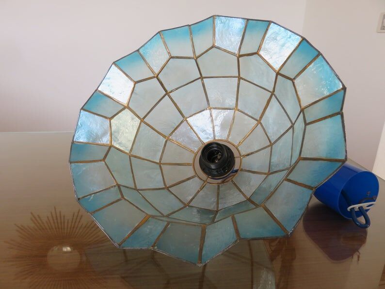 Suspension in blue mother-of-pearl and brass 70s