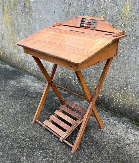 Tableau Écolier Pliant Vintage Avec Boulier - Tube Métal Orange - Ancien #A284