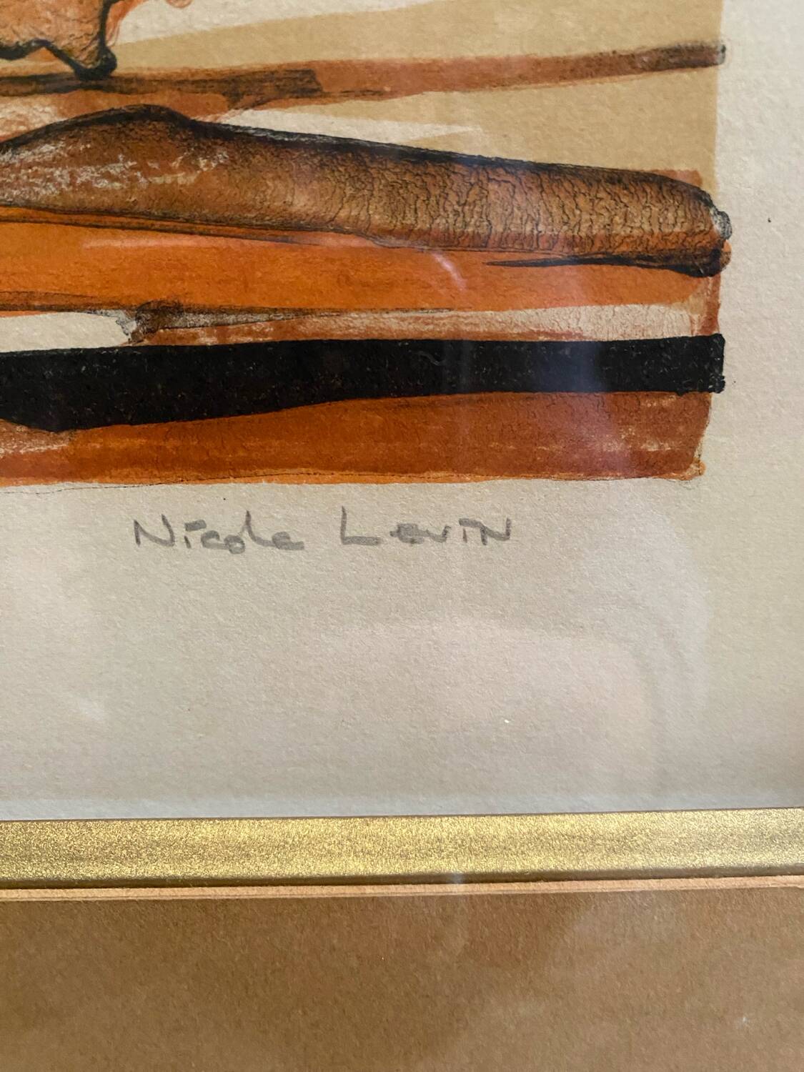 Old lithograph nicole tercinet levin “composition” + golden frame