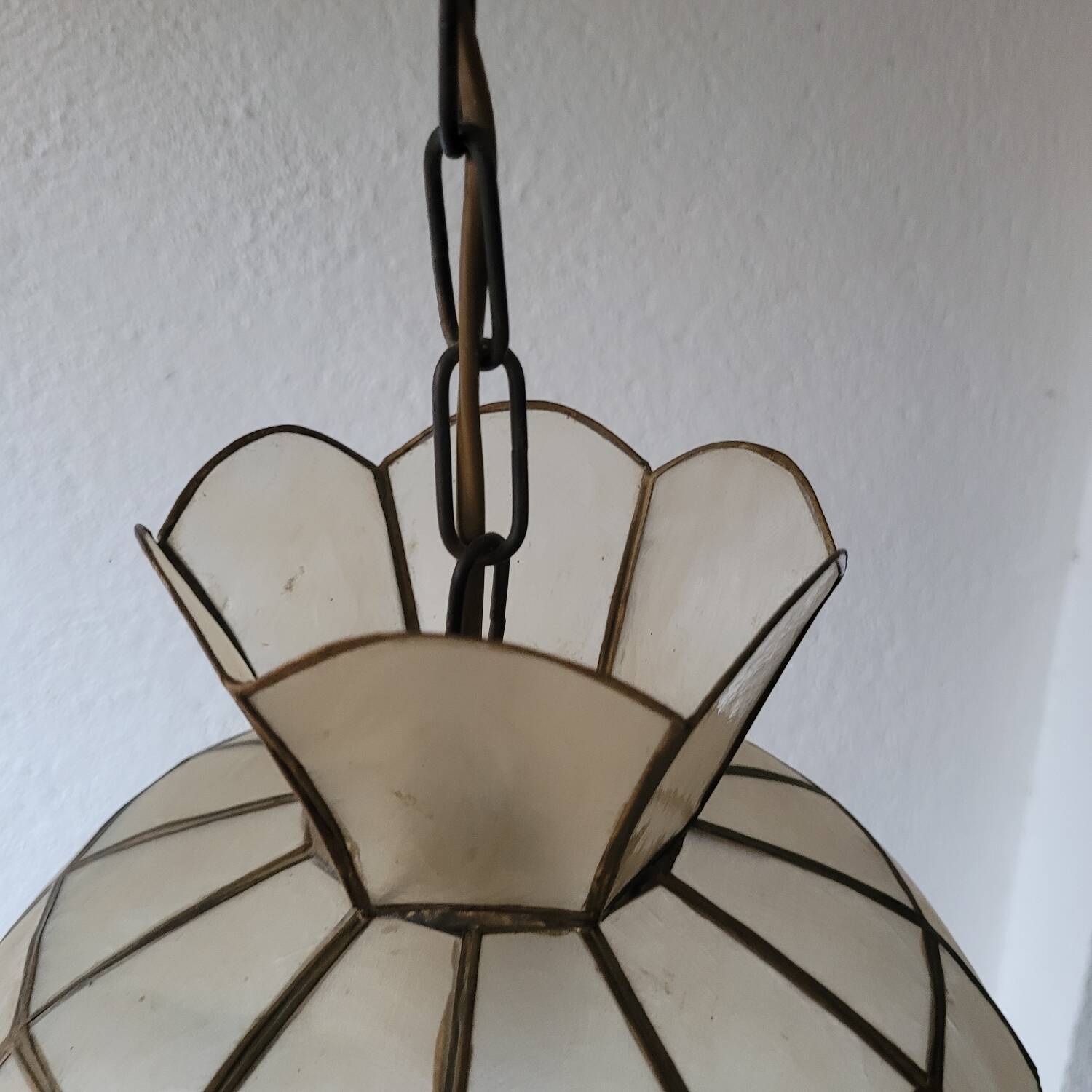 Capiz & Brass Mother-of-Pearl Pendant - Vintage 1970