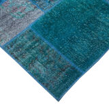 Handmade oriental contemporary 204 cm x 300 cm turquoise patchwork carpet
