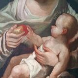 Peinture à l'huile ancienne sur toile, Vierge à l'Enfant, XVIIIe siècle
