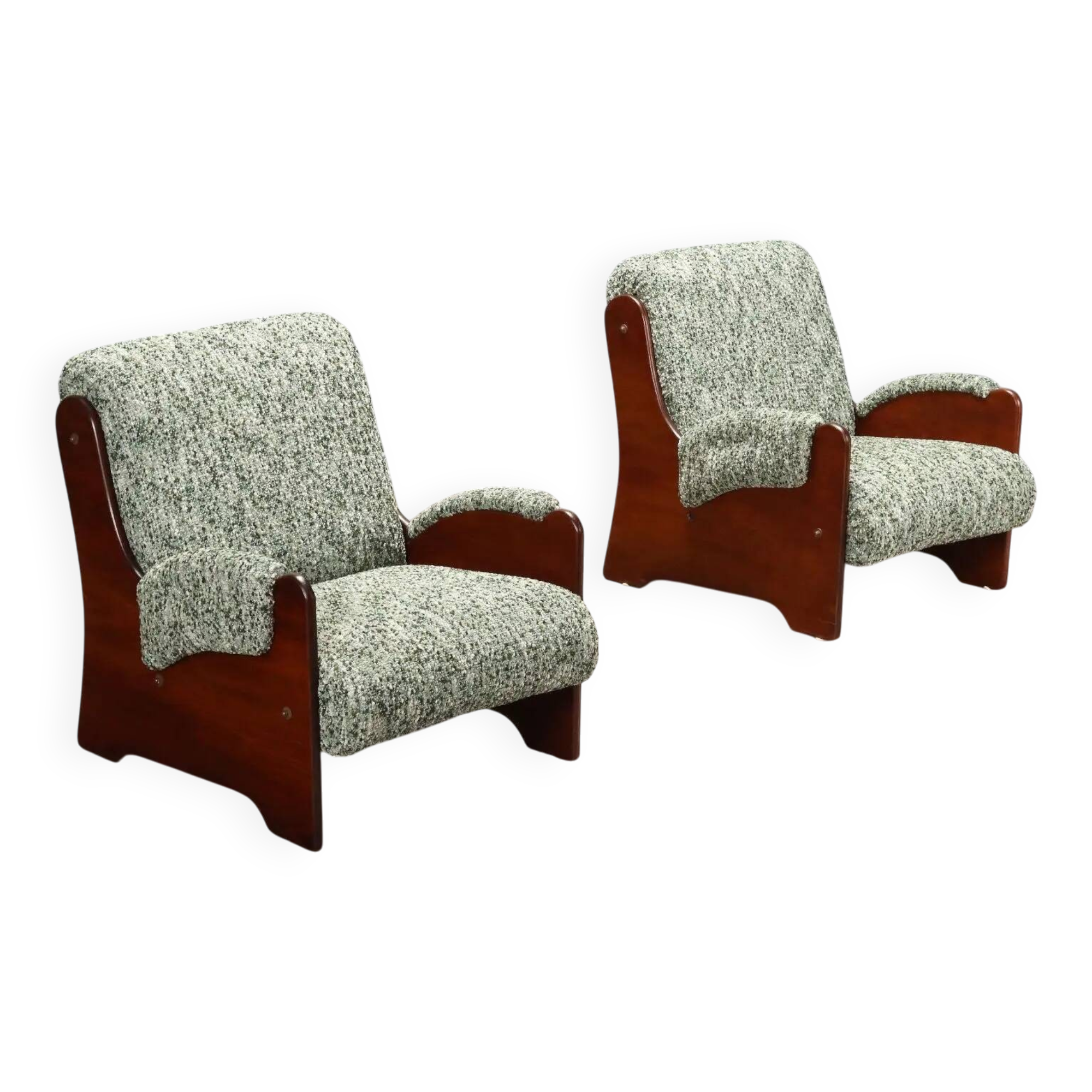 Paire de fauteuils vintage en bois et tissu, design, Italie, années 1960