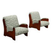 Pair of vintage wooden and fabric armchairs, designer, Italy, 1960s