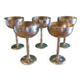 5 brass ice cream cups feet bamboo feet