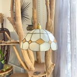 Vintage mother-of-pearl and vintage brass pendant light 1970
