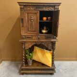 Antique carved wooden jam cupboard, two-part piece of furniture