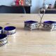 Salt shaker /pepper shaker and accessories in silver metal and blue glass compartment