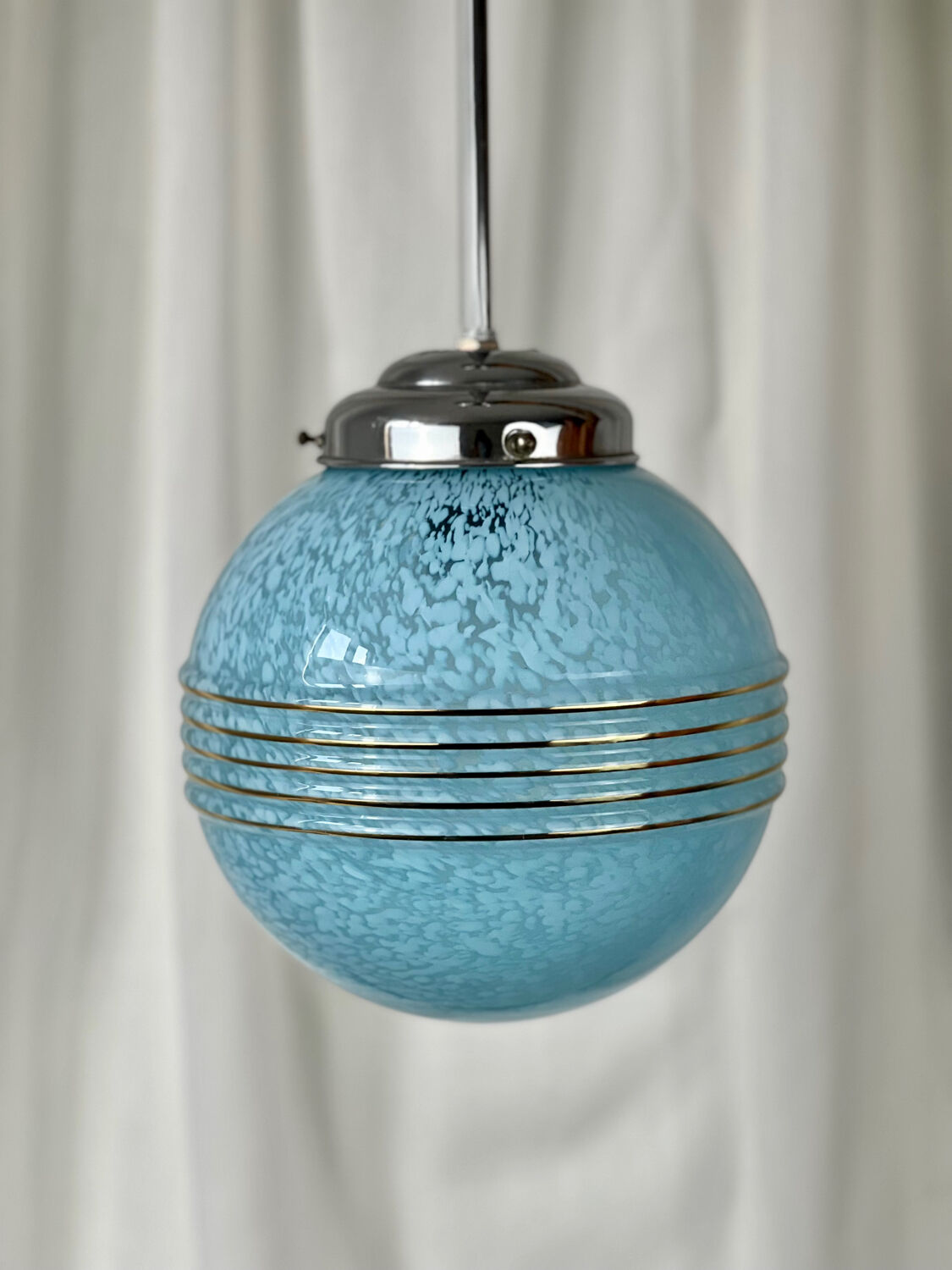 Clichy blue glass globe chandelier 1950 - 1960