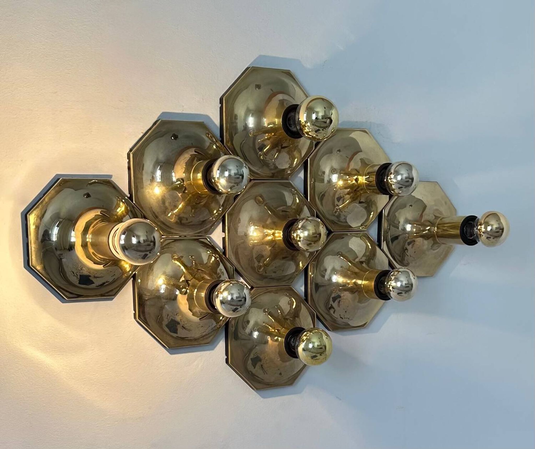 Set of 9 brass wall lights, Motoko Ishii for Staff Leuchten 1970