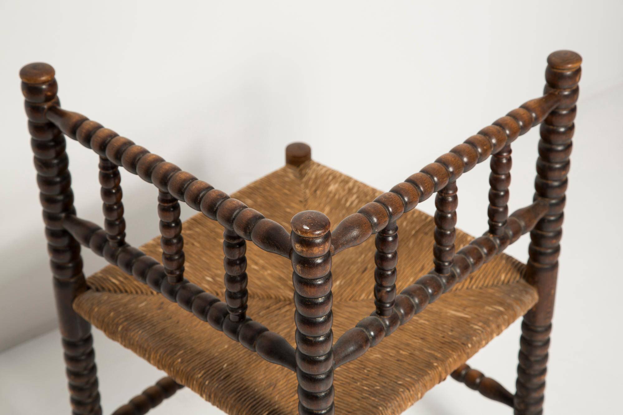 Provincial antique bobbin corner chair from the mid-century, France, 1940s.