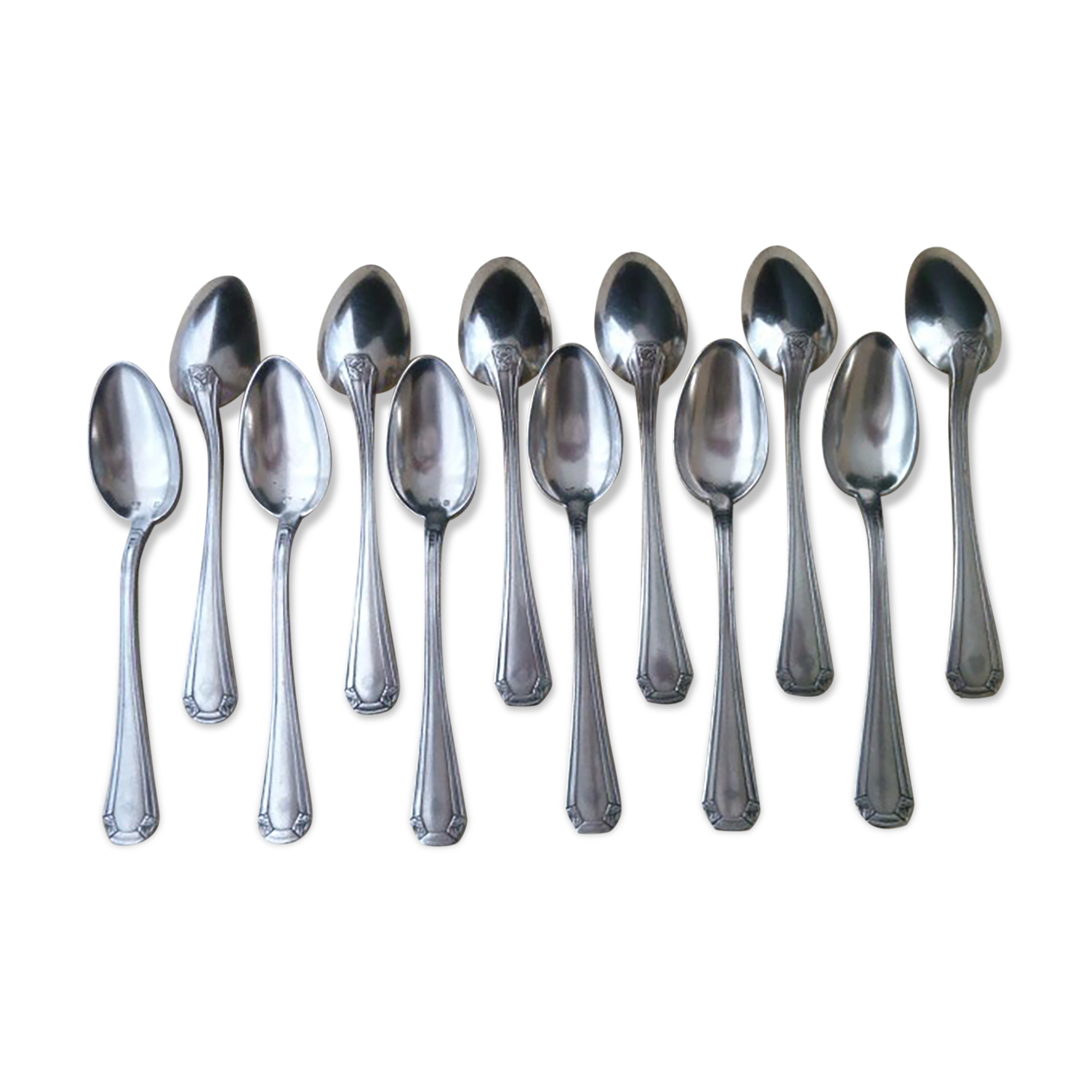 Box of 12 teaspoons in silver metal Art Deco style