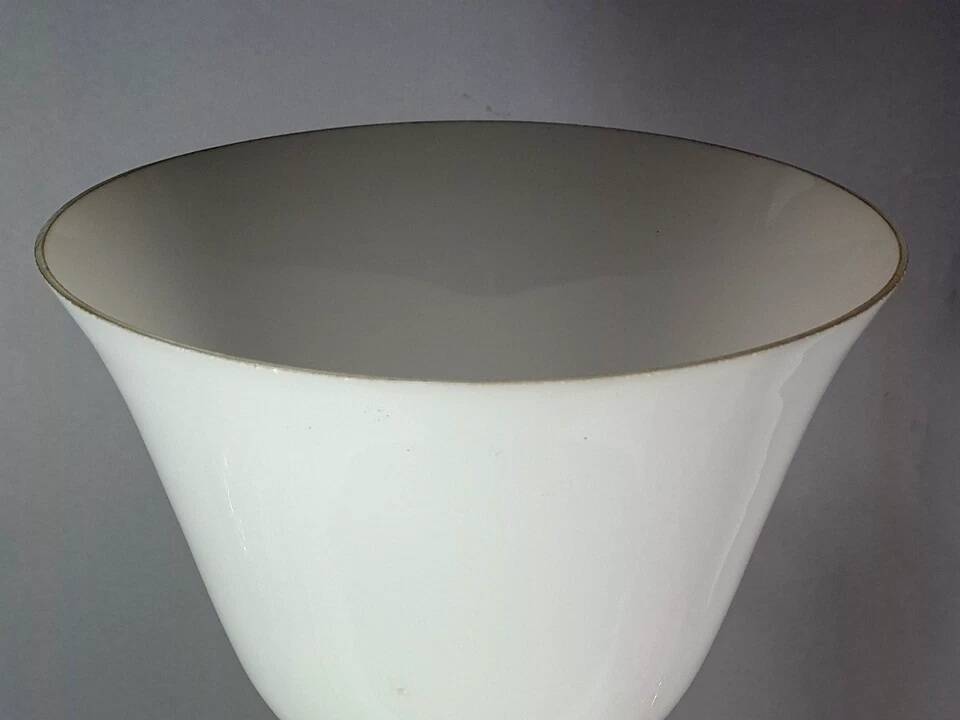 Antique large Mazda Art Deco lamp: opaline glass, wood & copper, 77 cm S802