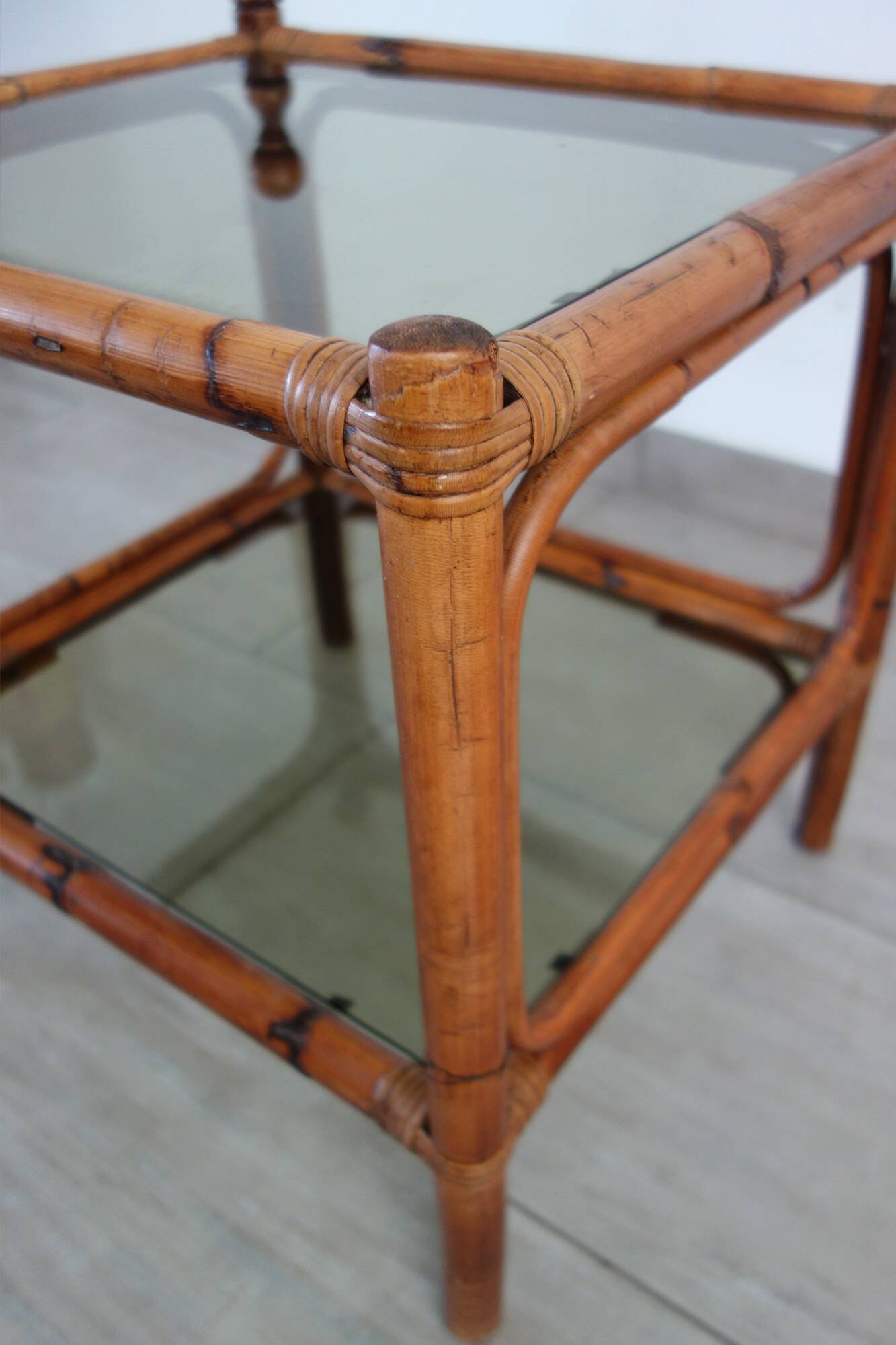 Vintage bamboo and smoked glass coffee table