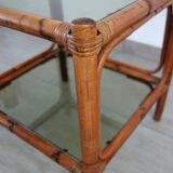Table basse bambou et verre fumé vintage