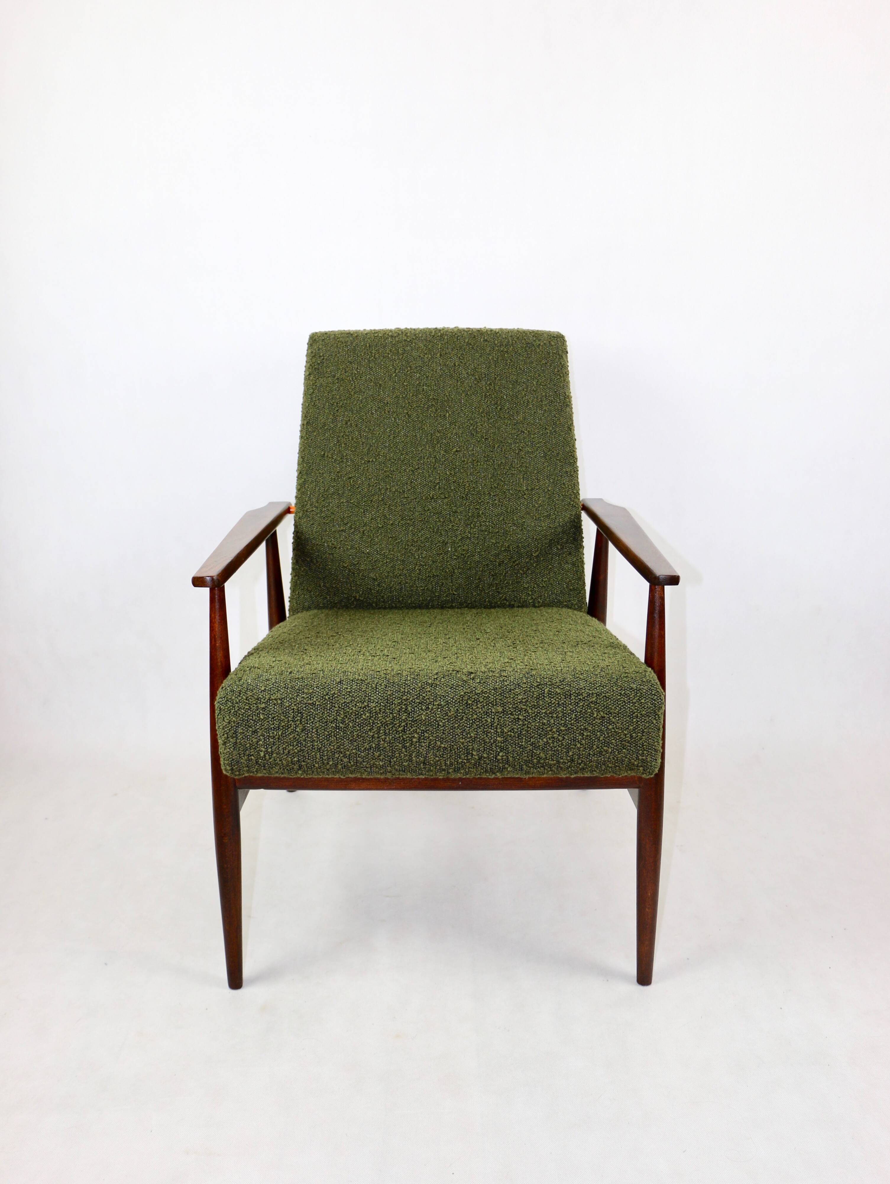 Armchair 'Lis', 1970s olive boucle, design by Henryk Lis - 2 pieces available