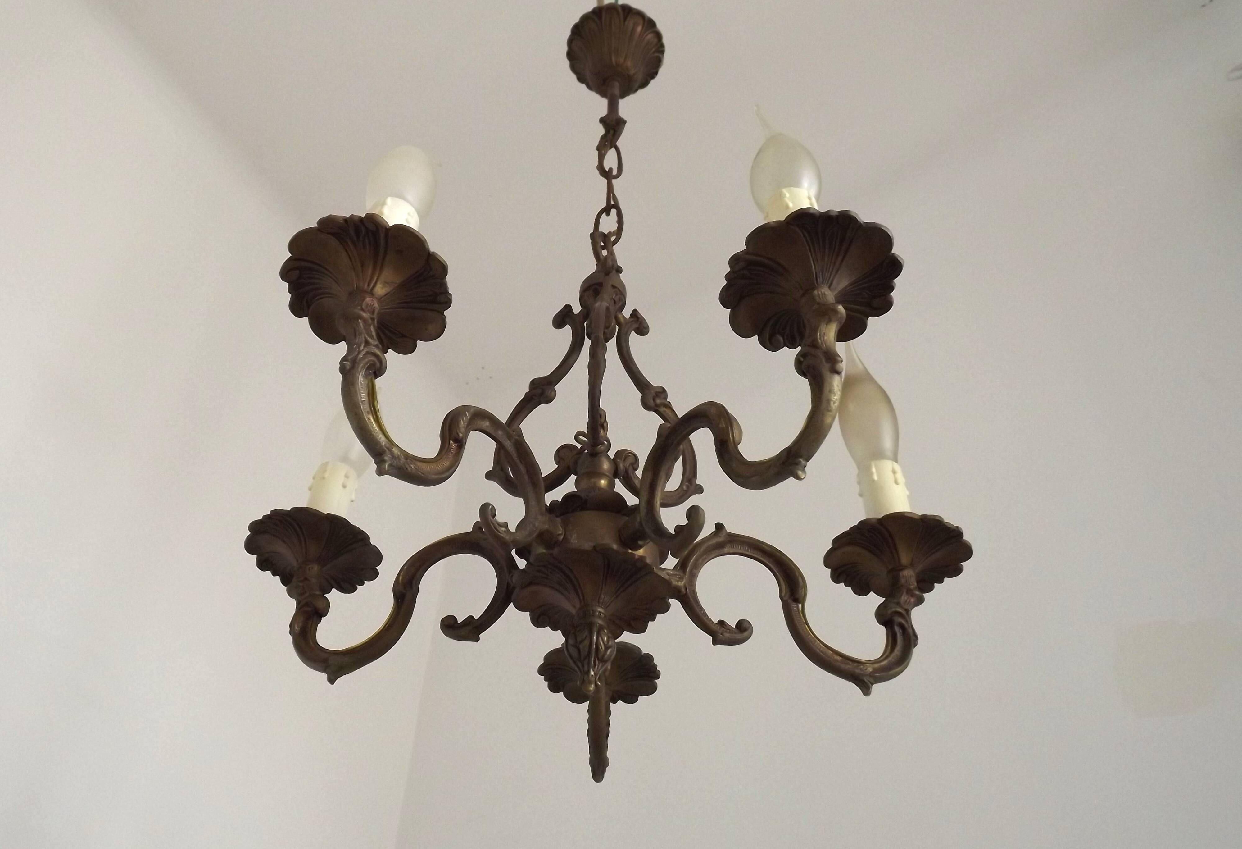 Elegant French Antique Bronze 5 Light 3 Sided Cage Style Chandelier