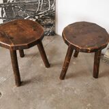 Pair of brutalist wooden stools