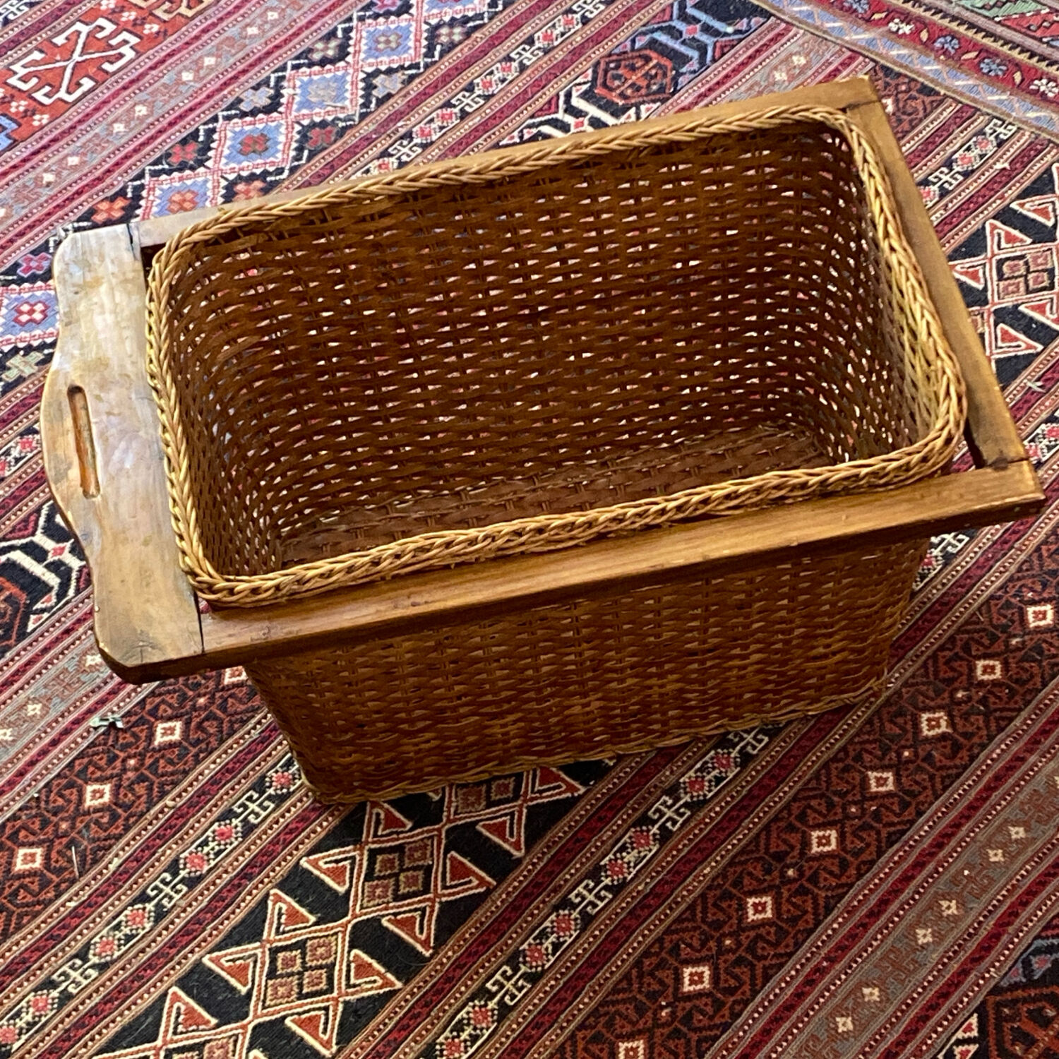 Wicker and wood basket