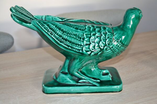 Pigeon en céramique émaillée verte FPP Vallauris