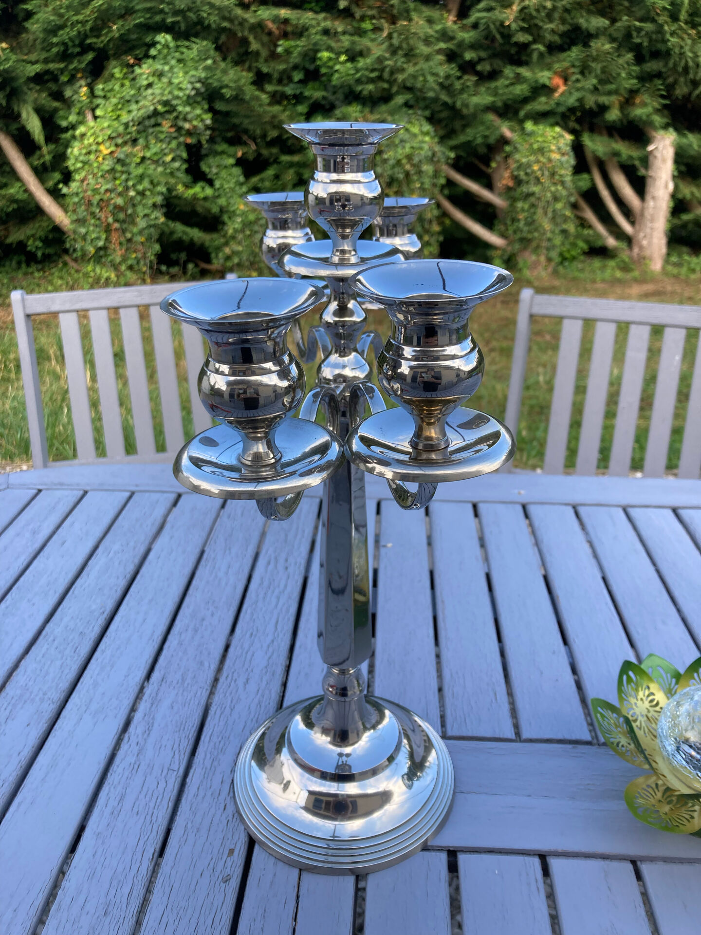 Silver-plated metal chandelier with 5 arms