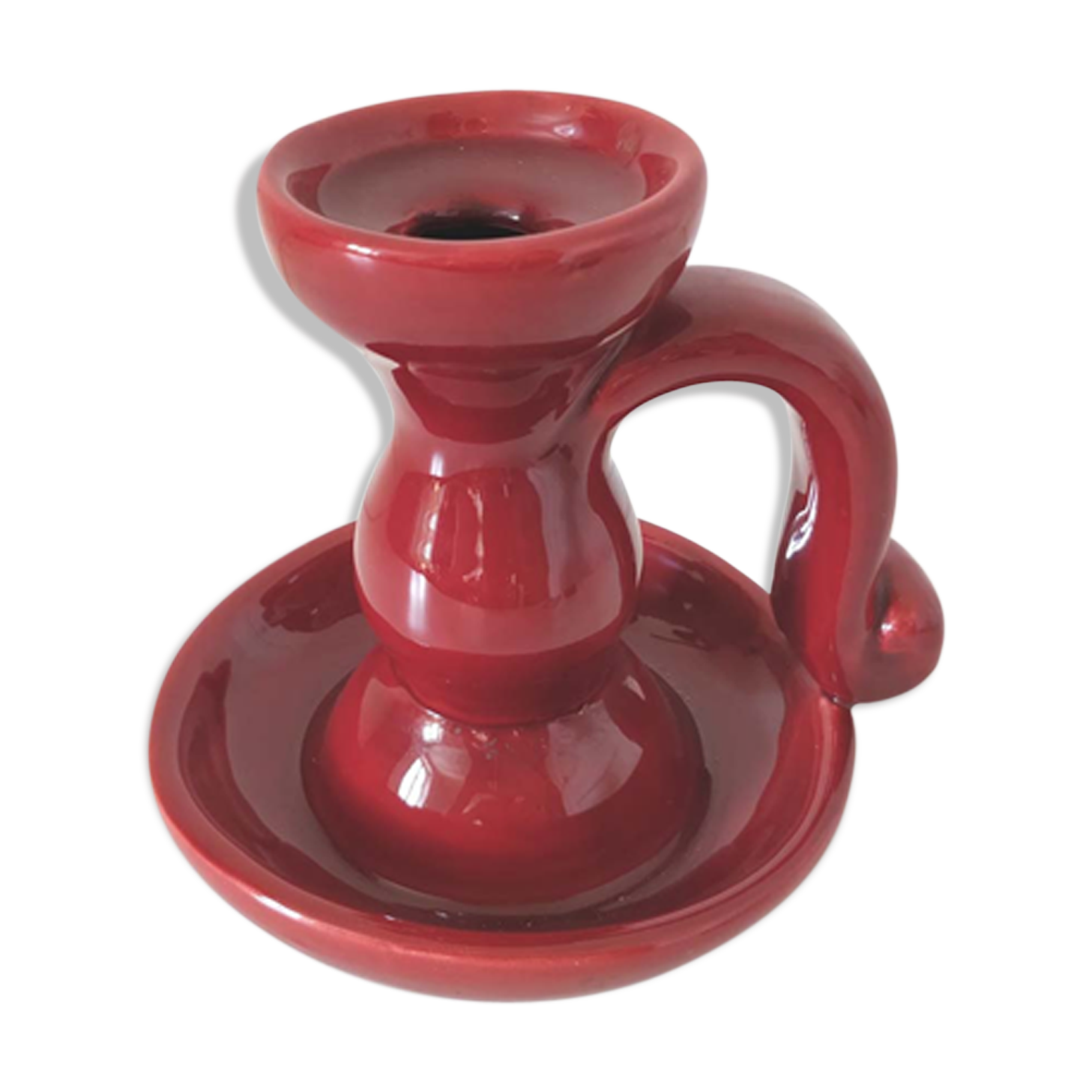 Red Art Deco ceramic candle holder