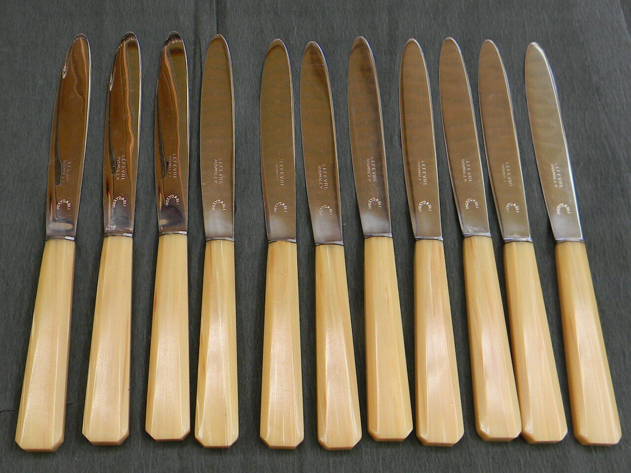 Set of 11 cheese knives or vintage dessert stainless steel blade.