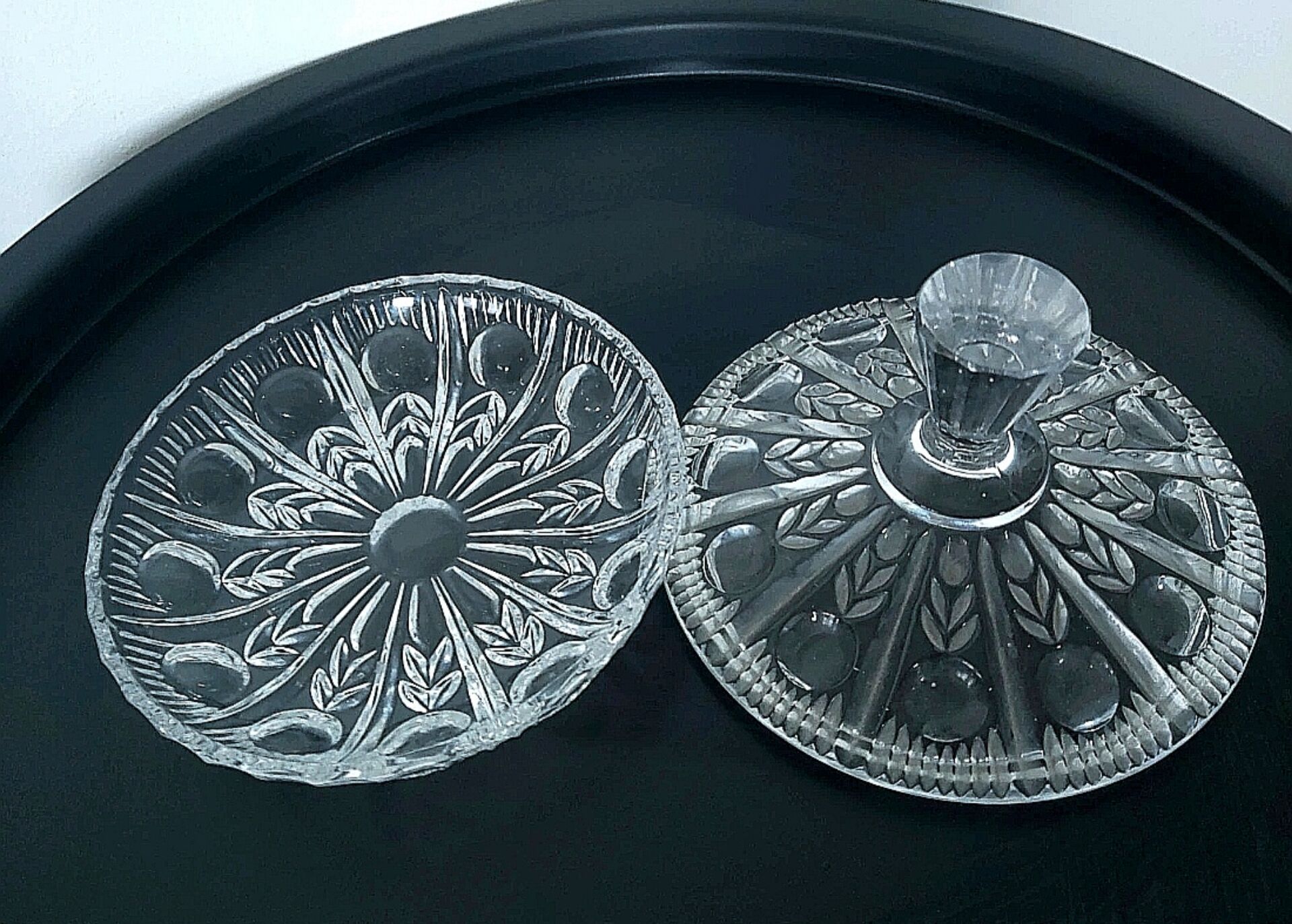 Cut Glass Bonbonnière / Geometric Floral Crystal Decor