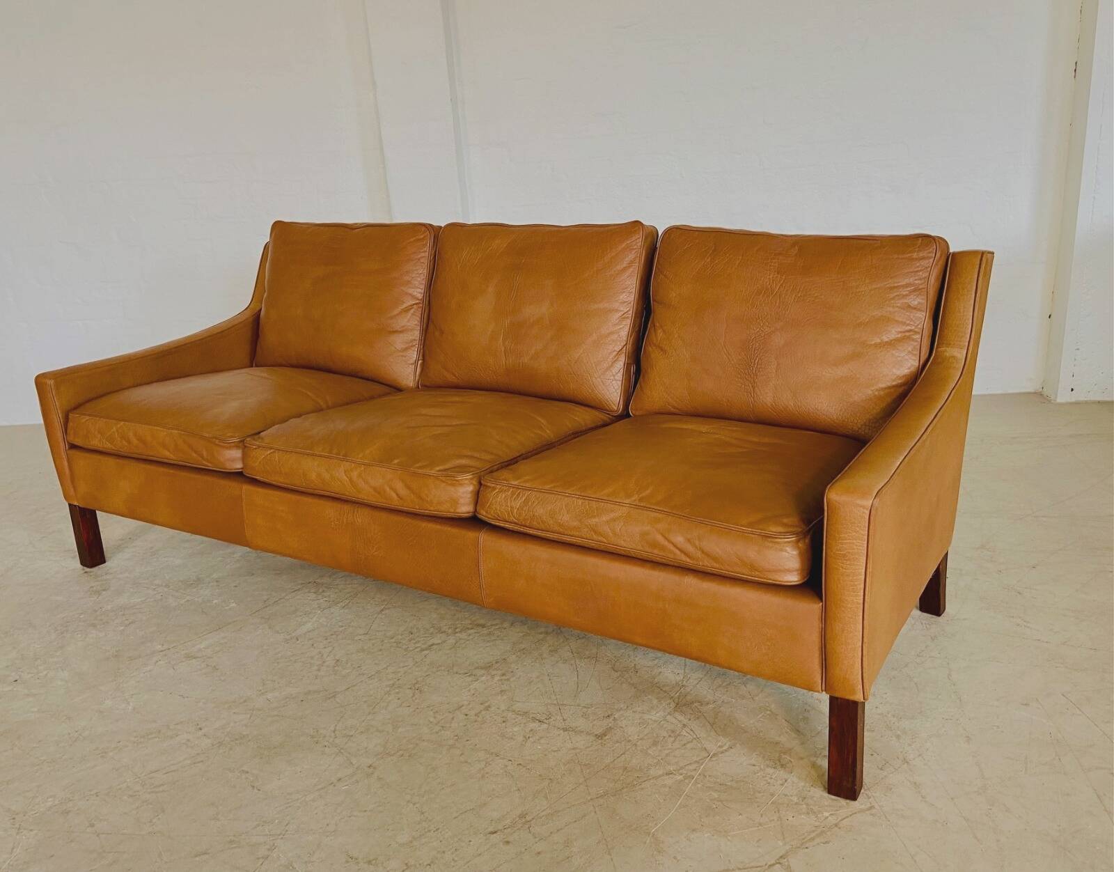 1960s tan leather 3 person sofa by OPE-möbler Sweden