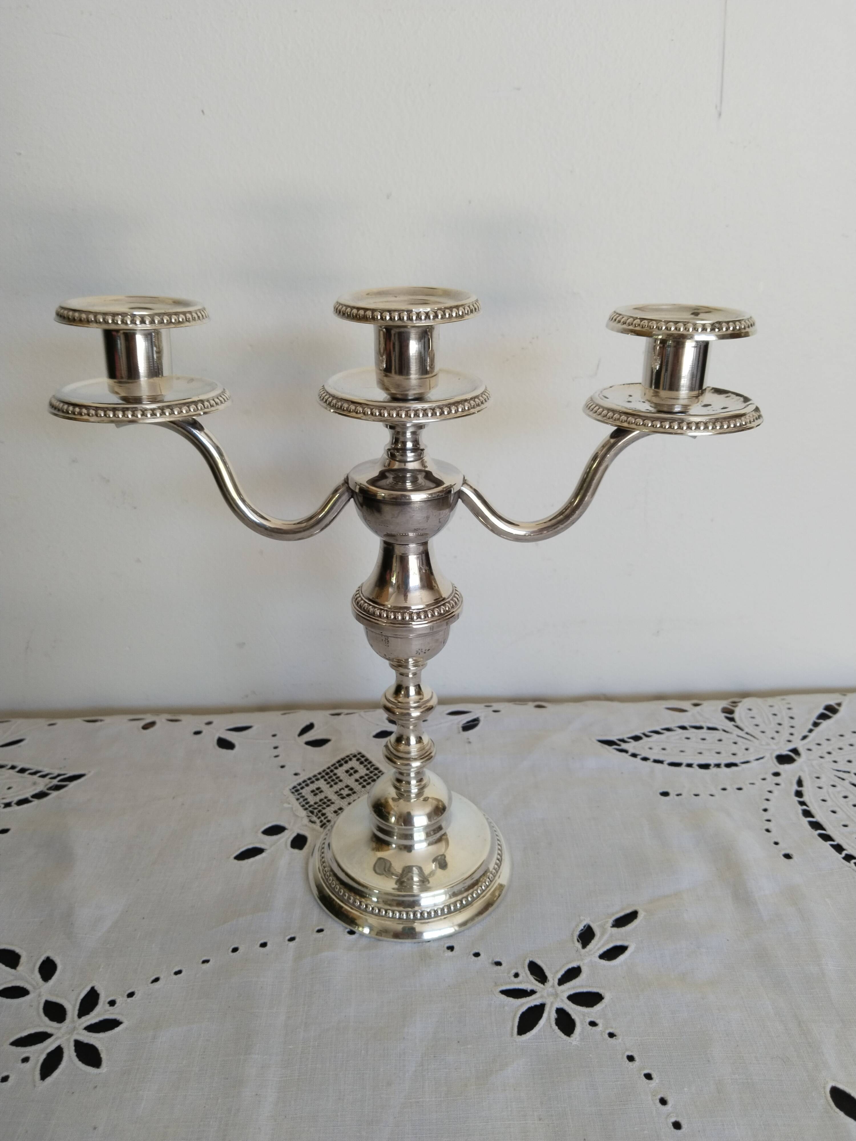 3-branched candle holder in silver metal