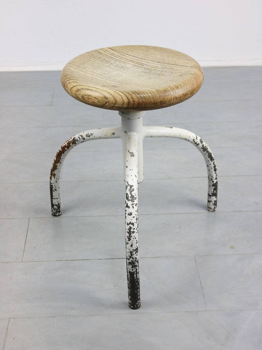 Vintage Industrial White Swivel Chair